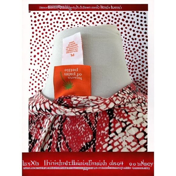 Hearts of Palm Petite red animal patterned quarter sleeve vneck blouse NEW PL - Picture 4 of 9